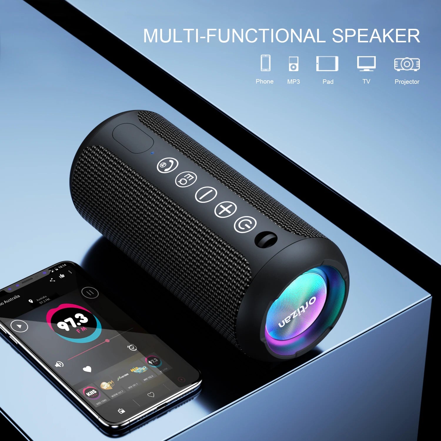 Ortizan X10 360° Bluetooth Speaker – 24W RGB Blast, 30H Playtime & IPX7 Waterproof
